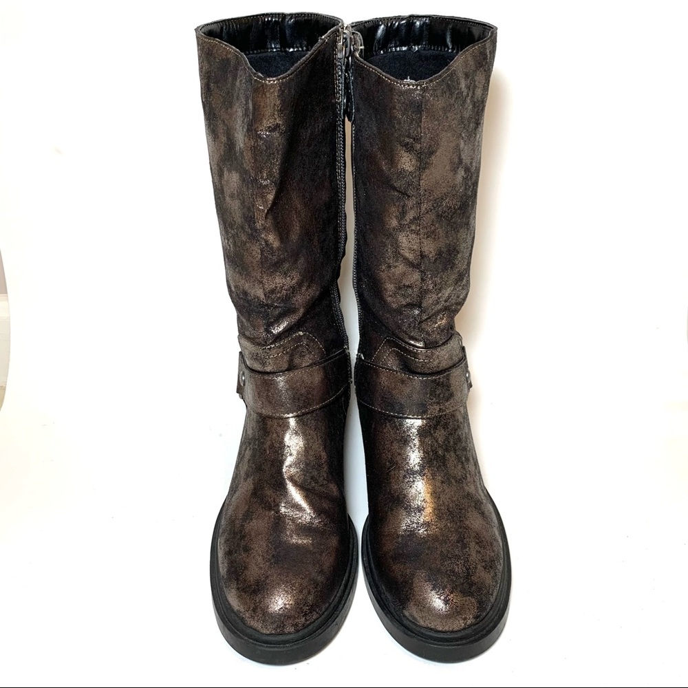Simply Vera Vera Wang Bronze Metallic Moto Combat Boots Buckle 8.5 Mid-calf